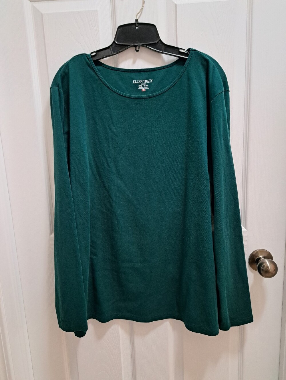 Ellen Tracy Cotton Tee Long Sleeve Green T-shirt Women's Size XXL Top Stretch